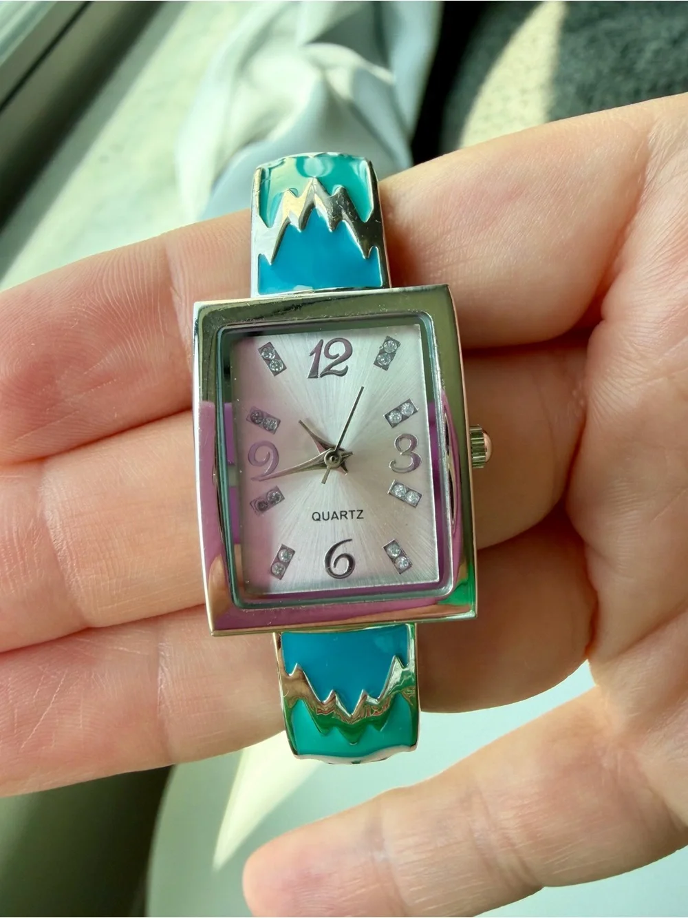 Women’s Turquoise And Silver Tones Bangle Watch / Working/ New Battery